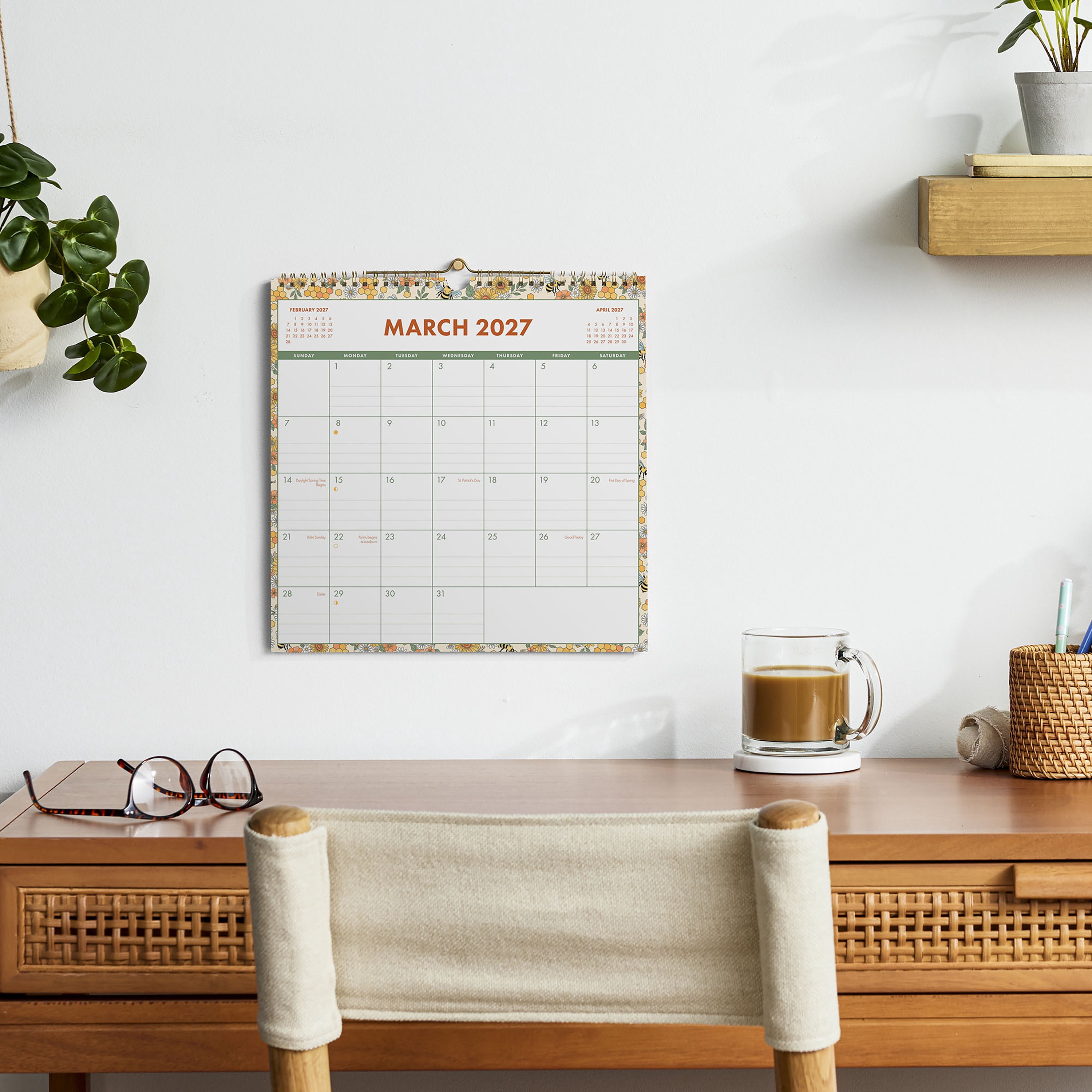 2027 Pen+Gear Spiral Bees Calendar 12x12 January-December Gridded