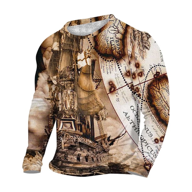 Blusas y camisas de manga larga con cuello redondo para hombre, blusa informal de manga larga con cuello redondo y estampado.