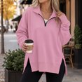 thumbnail image 3 of Quarter Zip Pullover Women Long Sleeve V Neck Tops Fashion Loose Sweatshirt, 3 of 6