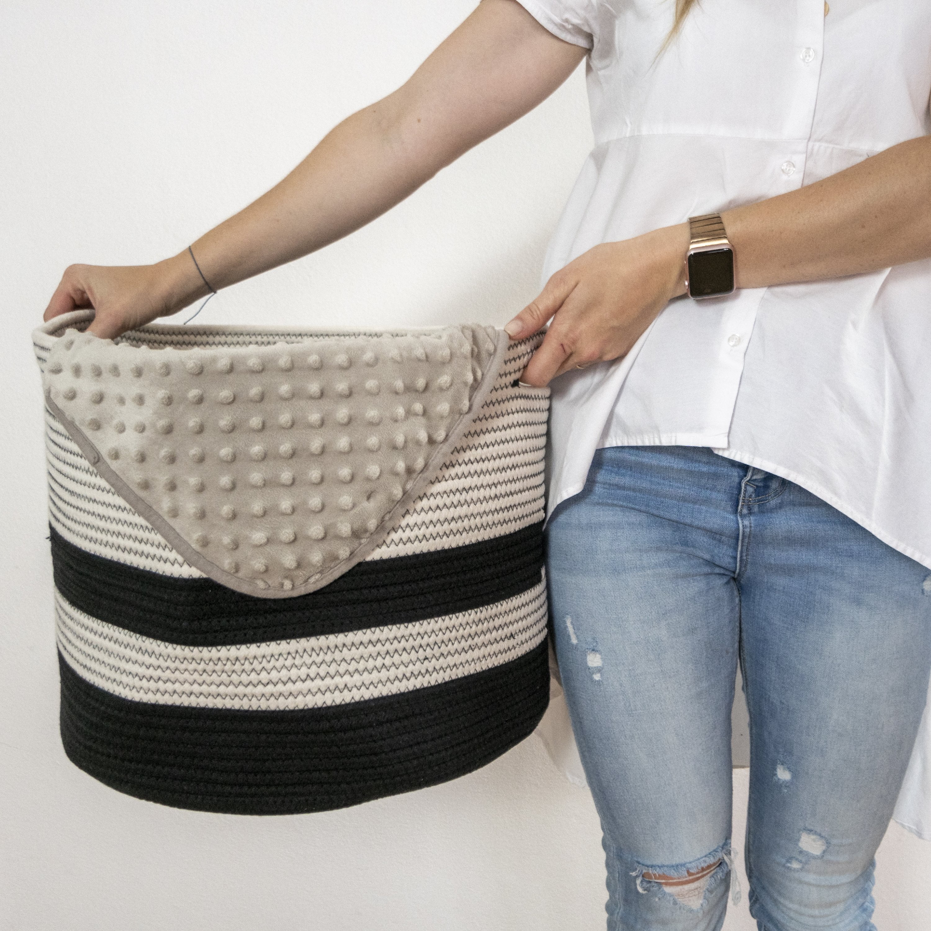 Cotton Woven Blanket Basket for Home Decor, Large (Black