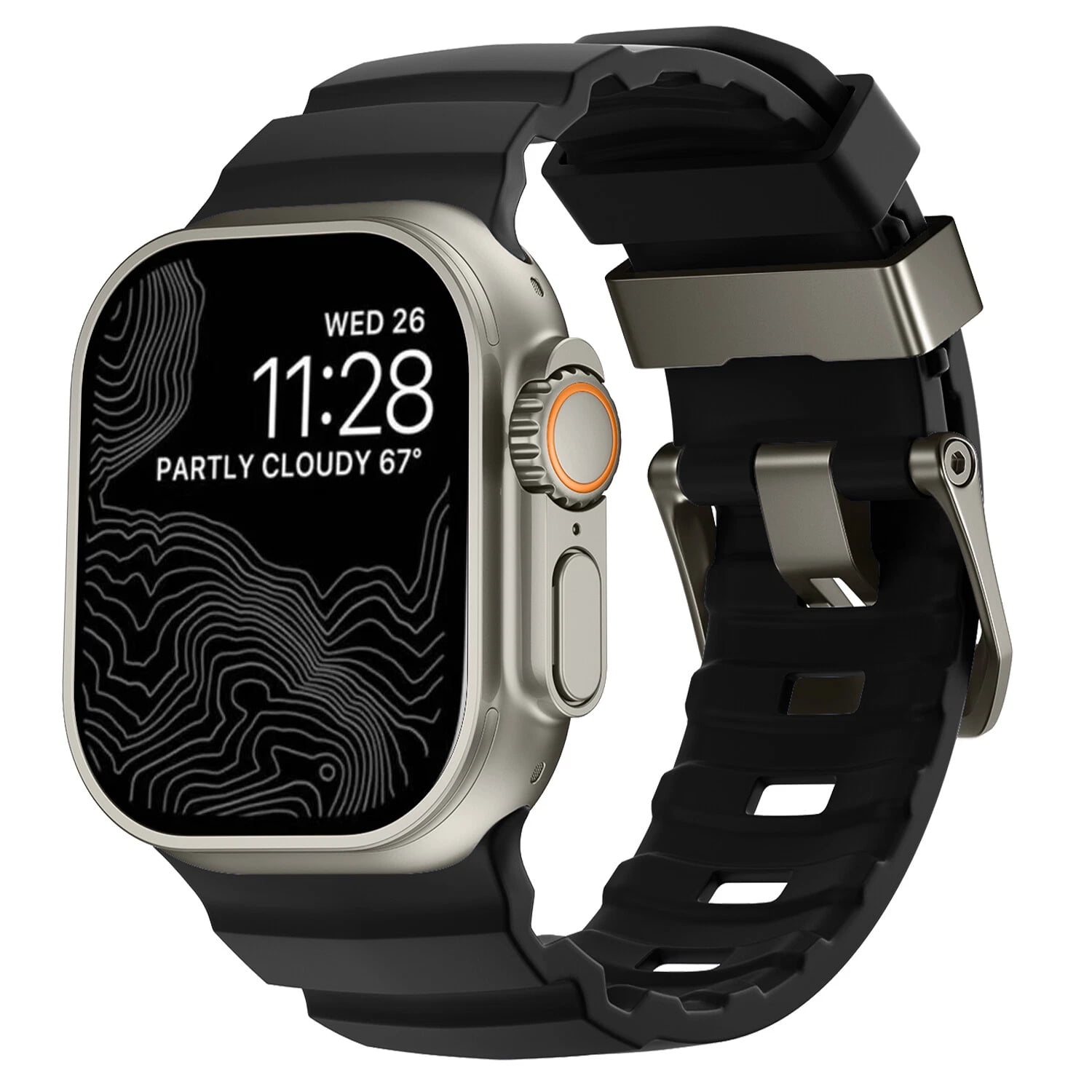 Dteck Sport Band for Apple Watch Ultra 49mm/Series 11 10 9 8 7 6 5 4 SE 44/45/46mm, Durable Silicone Strap with Metal Hardware,Black-Titanium Buckle