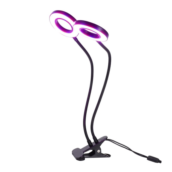 Grow Lights for Indoor Plants, LED Full Spectrum Halo Plant Grow Light with Clamp, Clip on Grow Lamp with Auto Timer 3/9/12 Hrs, 3 Lighting Mode, Two Head, White (3.5in)