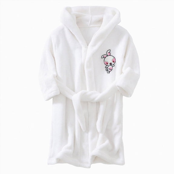 Gibobby Boys Girls Coral Fleece Bathrobe,Soft Plush Hooded Robe with Adjustable Belt,Cute Cartoon Print,for Toddlers 2-14 Years,Warm Loungewear Shower Robe Kids Pajamas,Light Pink,Size 2-3T
