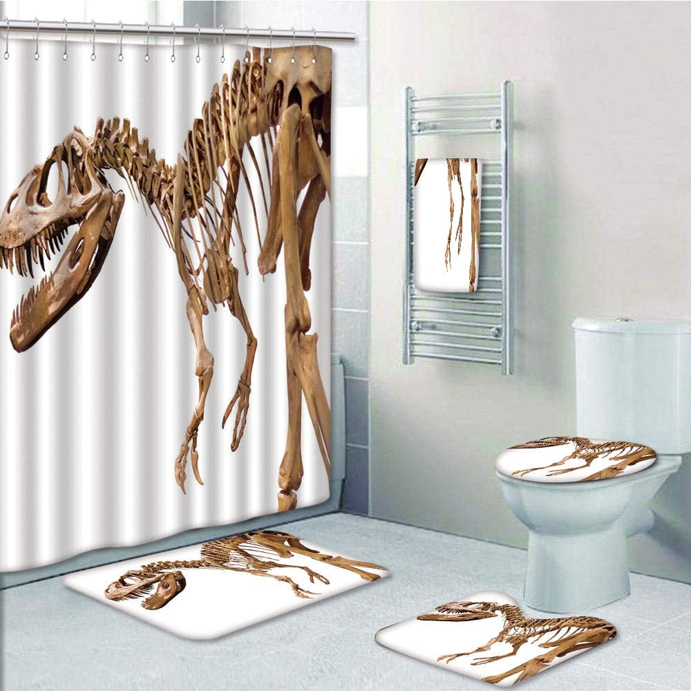 Bathroom Rugs Sets 3 Piece T Rex Dino Bones Funny Dinosaur Skeleton Shower Bath Mats U-Shape Contour Rug Toilet Mat Lid Cover Non Slip