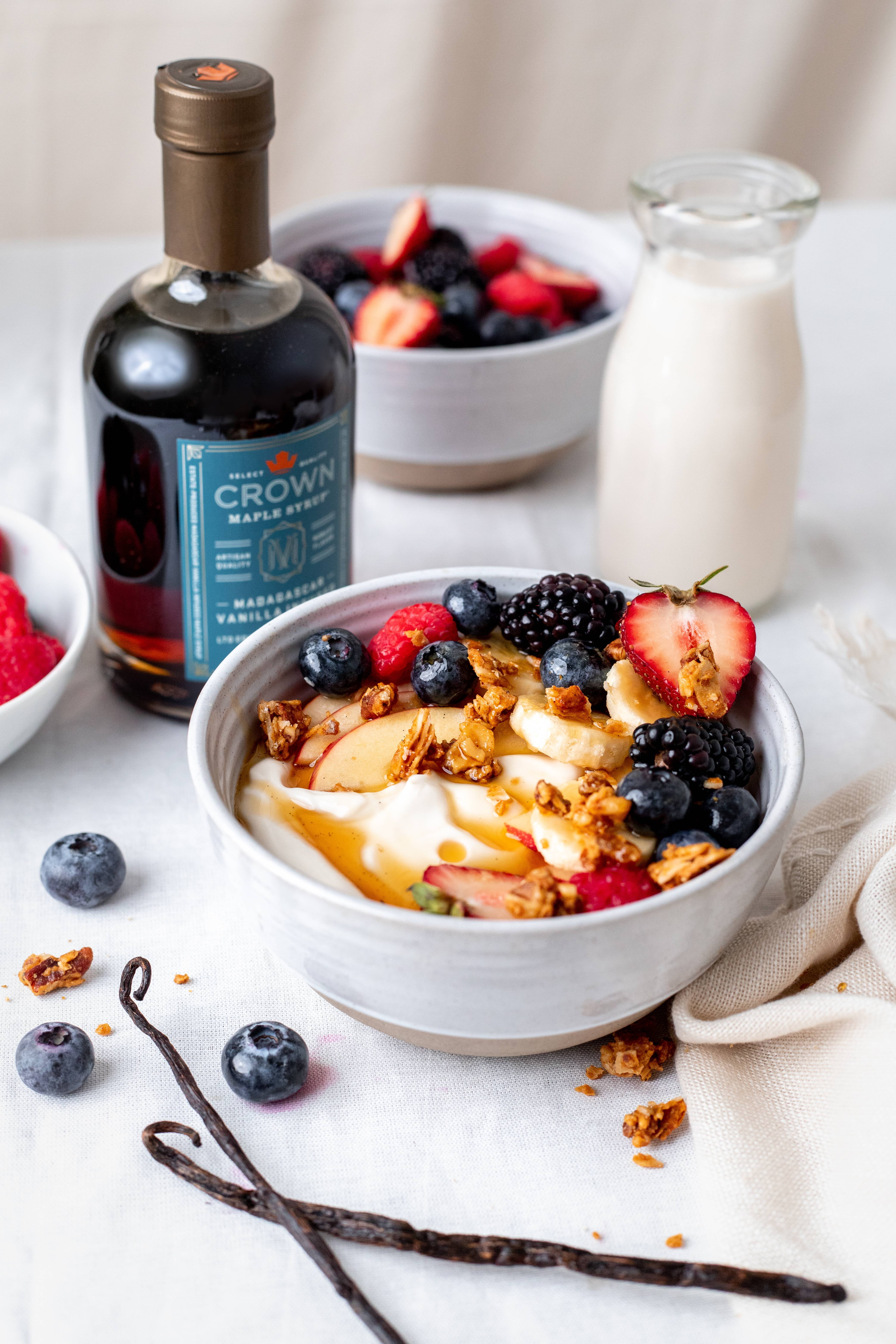 Crown Maple Vanilla Infused Organic Syrup, 250ML (8.5 Fl Oz); Gluten-Free, Non-GMO, Allergen-Free