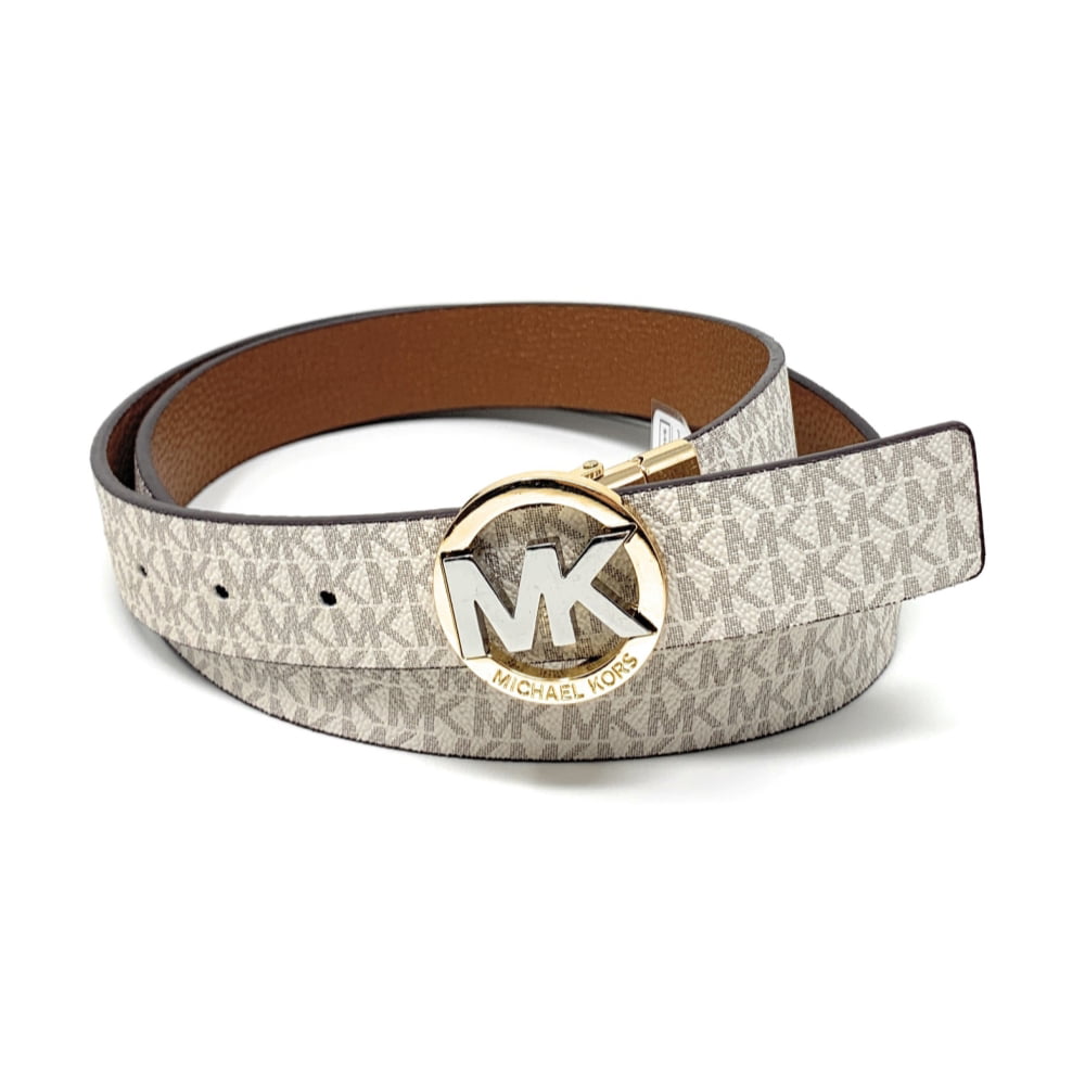 MICHAEL KORS Monogram Logo 2” Stretch Elastic Waist Belt W/Gold Buckle L/LX  NWT