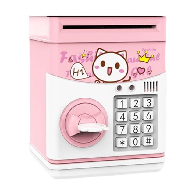 keepw Piggy Bank Multifunction Coin Saving Jar Electronic Unbreakable Kid-learning Plastic Smart Deposit Box School Birthday Toys Pink
