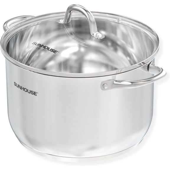 Sunhouse 11 Qt Stainless Steel Stockpot with Glass Lid, Induction Compatible