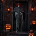 thumbnail image 5 of Clown Decor, 35*24in Ragged Gauze Horror Clown Ghost with LED Red Eyes, Door Hanging Prop, Spooky Ornament for Outdoor Yard, Porch, Entryway, Halloween Haunted Door Decoration, 5 of 7