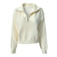 thumbnail image 4 of Fiaer Quarter Zip Sweater for Women V Neck Long Sleeve Knitted Pullovers Lapel Collared Loose Fit Fashion Casual Tops White XL, 4 of 4