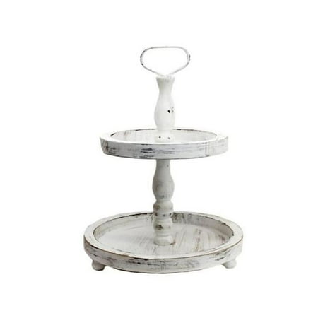 

2 Tiered White Wash Round Tray