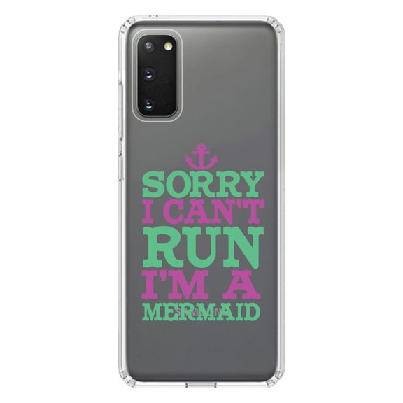 DistinctInk Clear Shockproof Hybrid Case for Galaxy S20 ULTRA / 5G (6.9" Screen) - TPU Bumper Acrylic Back Tempered Glass Screen Protector - Sorry I Can't Run I'm a Mermaid