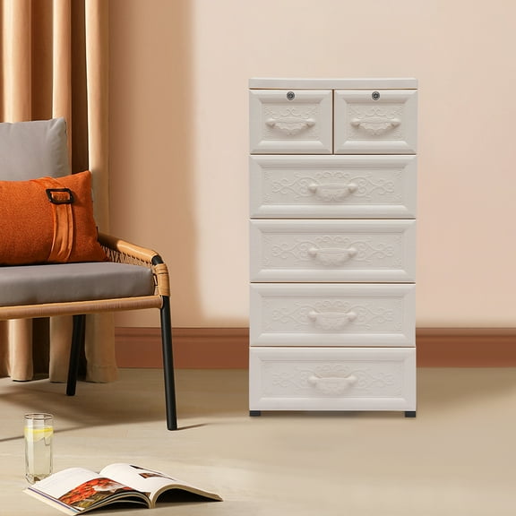 5-Layer Moveable Storage Cabinet with 6 Drawers, Eco-Friendly White Organizer for Home and Office, Safe and Easy to Clean
