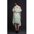thumbnail image 3 of Bimba Green Bird Printed Womens Cold Shoulder Tunic Party Round Neck Shift Dress - Small, 3 of 6