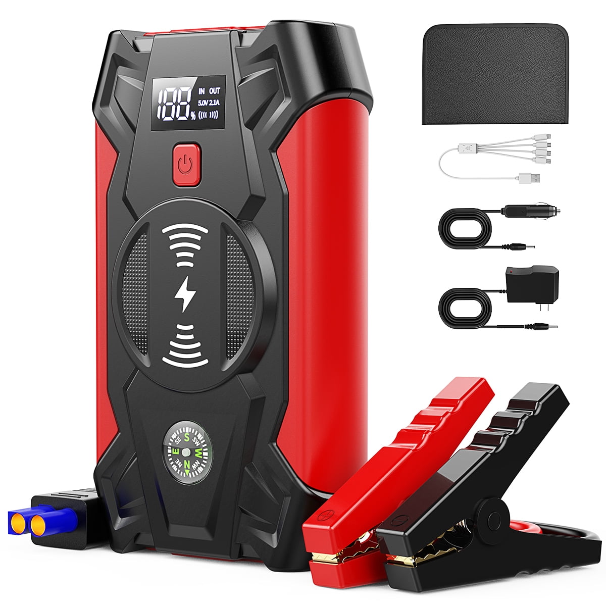 sap Hervat omvatten Car Jump Starter w/Wireless Changing, 4000A Peak 39800mAH Battery Jump  Starter(for All Gas or Diesel Engine), 12V Auto Battery Booster w/ LCD  Display & 4 LED Modes, Portable Power Bank Charger&QC 3.0 -