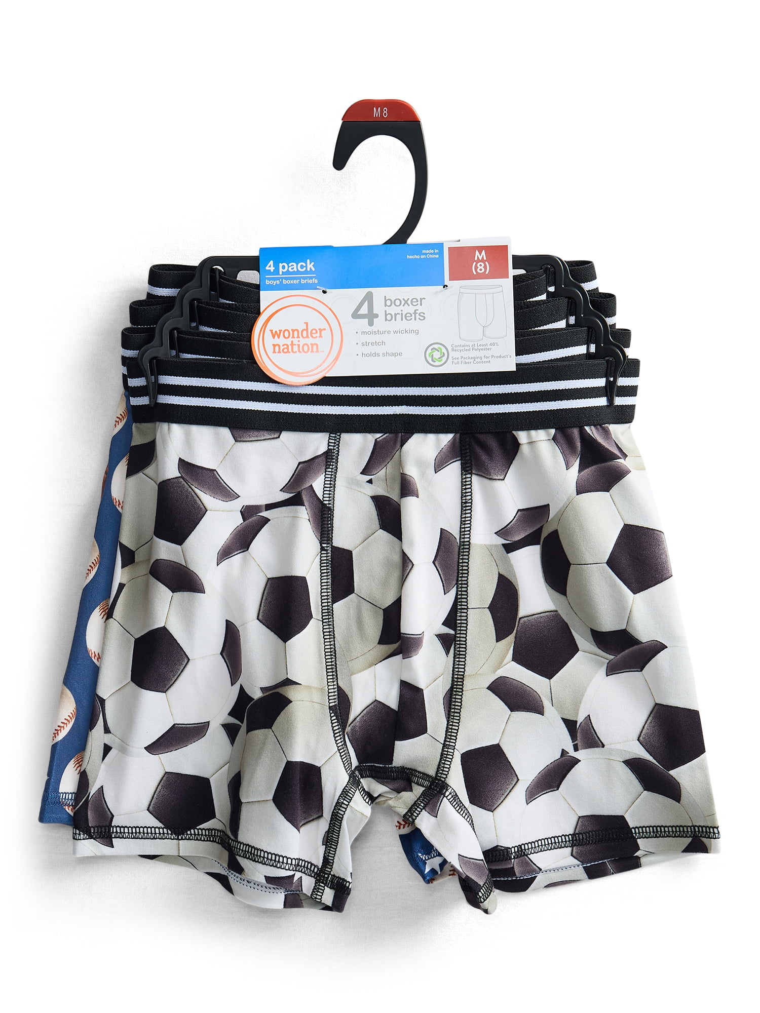Wonder Nation Boys Underwear Sports Print Boxer Briefs, 4-Pack, Sizes S-XL