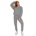 thumbnail image 3 of Innerwin Two Piece Outfit Drawstring Women Jogger Set Sports Long Sleeve Beam Foot Sweatsuits Grey 4XL, 3 of 7