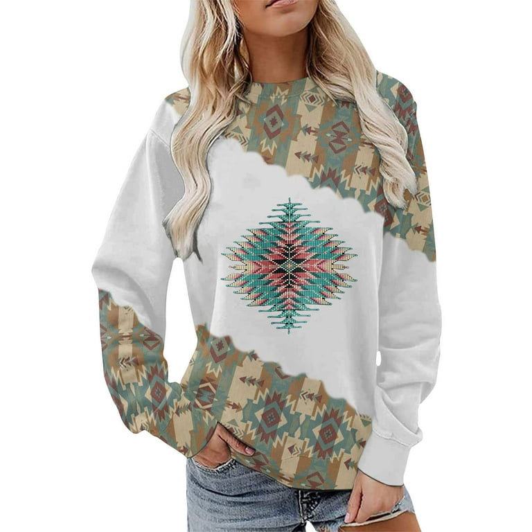Aztec Print Sweatshirt for Women Crewneck Cowgirl Clothes Western