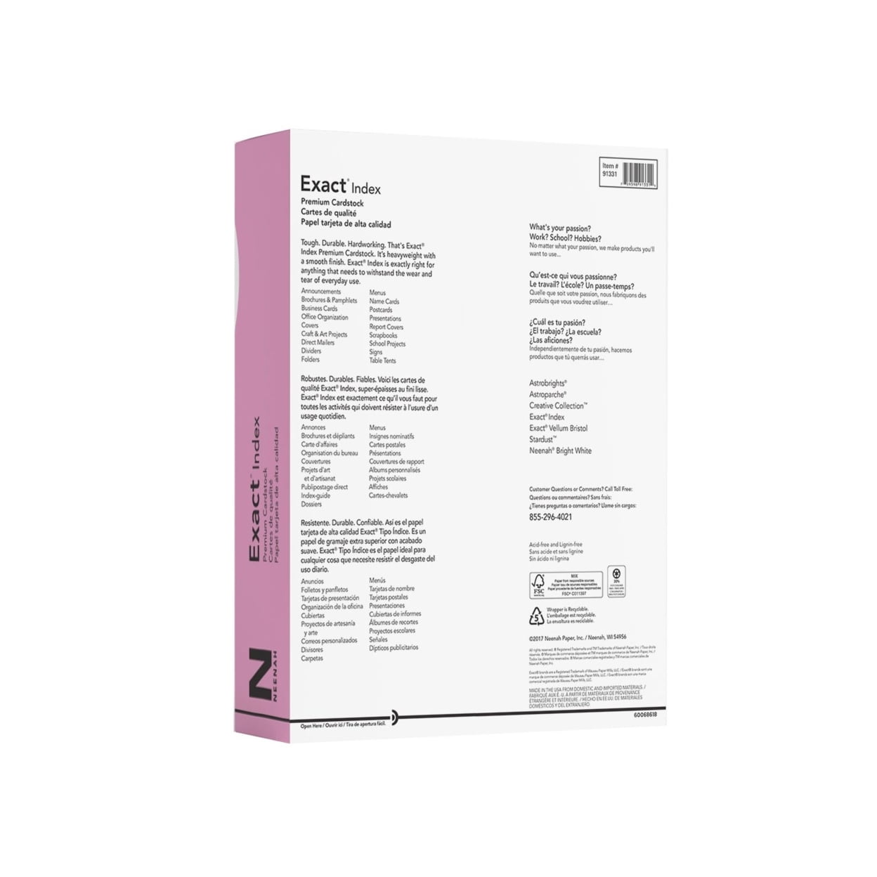Exact Index Cardstock 8.5" x 11" 110 Pound/199 gsm White 275 Sheets