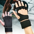 thumbnail image 2 of 1 Pair Anti-slip Silicone Shockproof Half Finger Gloves Adjustable Hook Loop Fasteners Gym Hand Wrist Palm Protector Gloves Sport Supplies, 2 of 8