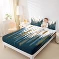 thumbnail image 3 of Manfei Abstract Oil Painting Twin Sheet Sets 3pcs, Teal Gold Ombre Twin Fitted Sheet, Watercolor Brush Strokes Flat Sheet, Ultra Soft Home Decor, 3 of 7