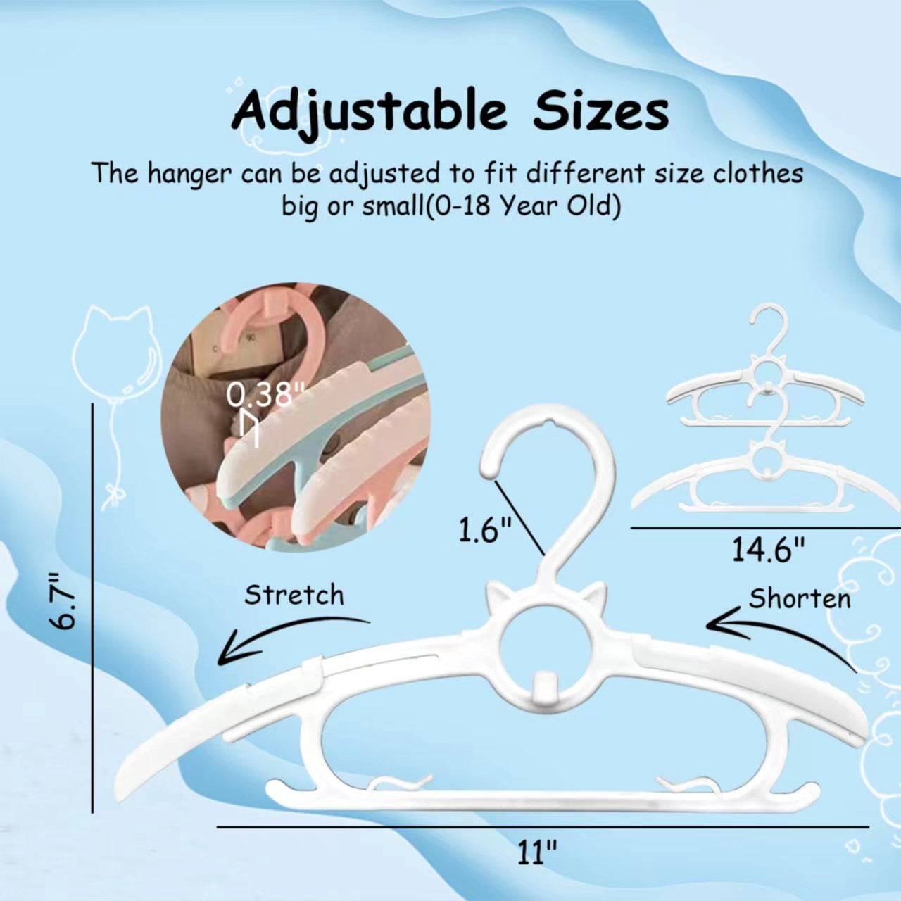 Funamily Baby Hangers for Nursery Closet 40 Pack, 11"-14.6" Child Clothes for Boy Girl  (White)