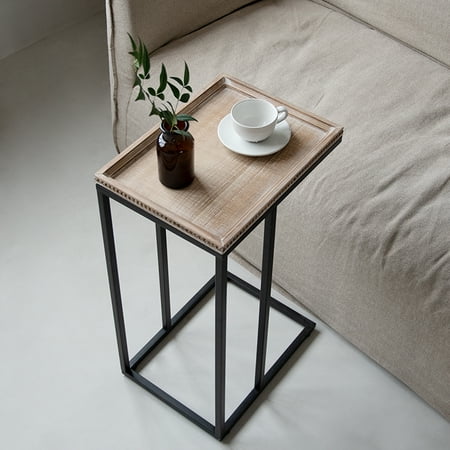 COZAYH Farmhouse C Table End Table Distressed Beaded Edge Tray Top Side Table