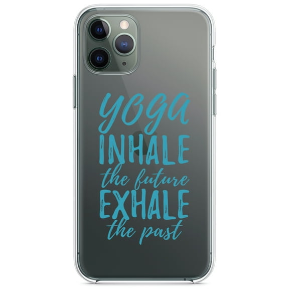 DistinctInk Clear Shockproof Hybrid Case for iPhone 13 Pro MAX (6.7" Screen) - TPU Bumper Acrylic Back Tempered Glass Screen Protector - Yoga Inhale the Future Exhale the Past