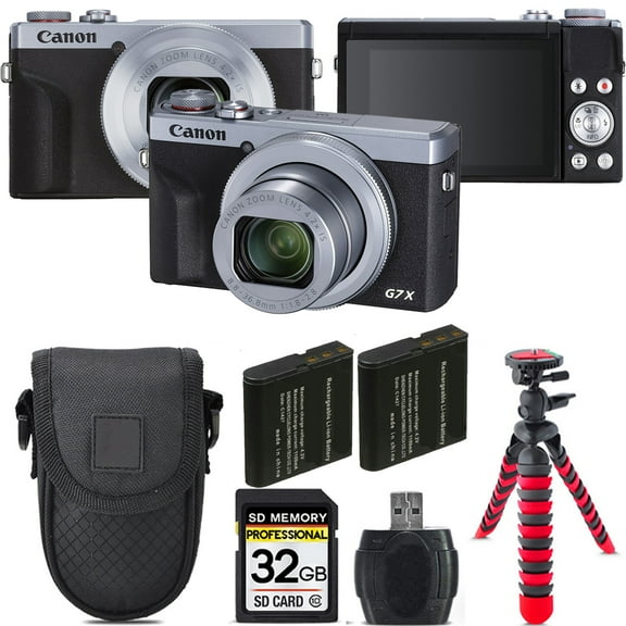 Canon PowerShot G7 X Mark III Digital Camera (Silver)   Extra Battery  Tripod   Case -32GB Kit (International Version)