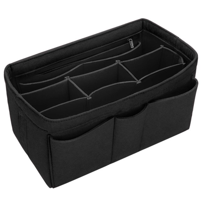 Optimice sus cosméticos con un organizador de bolsos de fieltro versátil con múltiples bolsillos