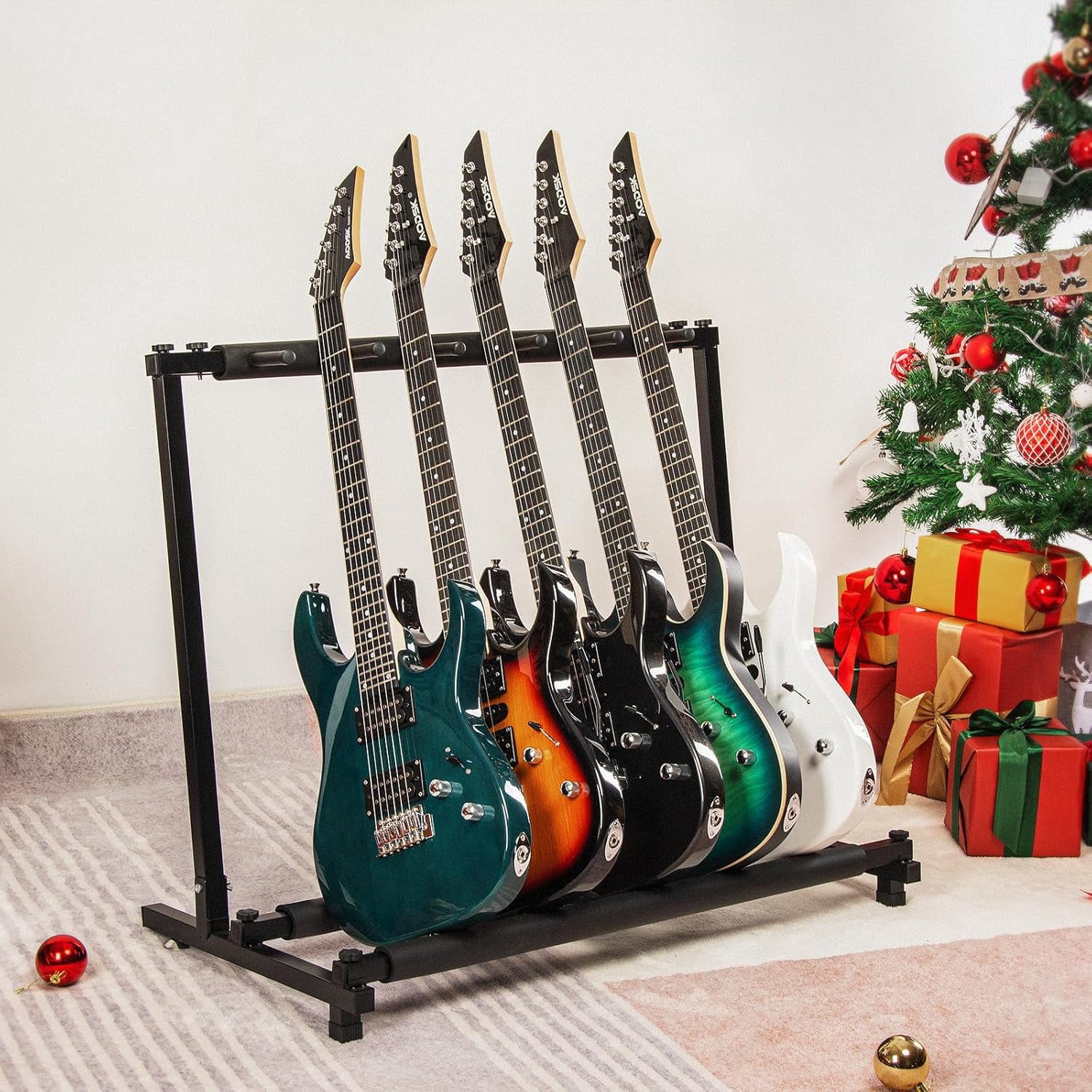 AODSK 5-Holder Multi Guitar Stand – Heavy Duty Metal Foldable Rack for Acoustic, Electric & Bass Guitars, Black