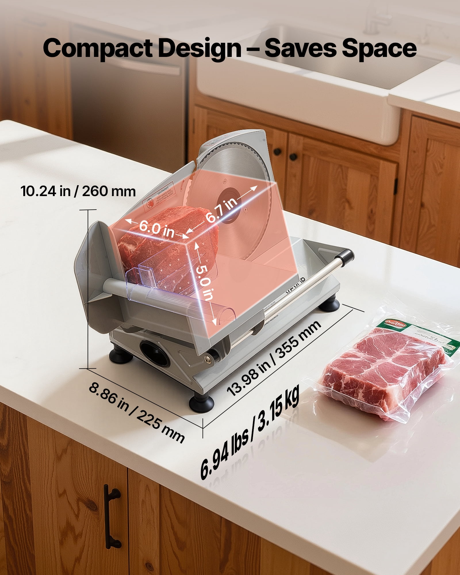 VEVOR Meat Slicer, 6.7 inch 150W Electric Deli Slicer Machine with two SUS420 Blades,  0-0.6 inch Adjustable Thickness, ETL Certified Home Food-Slicer for Meat, Ham, Baguett, Steak, ETL Approved