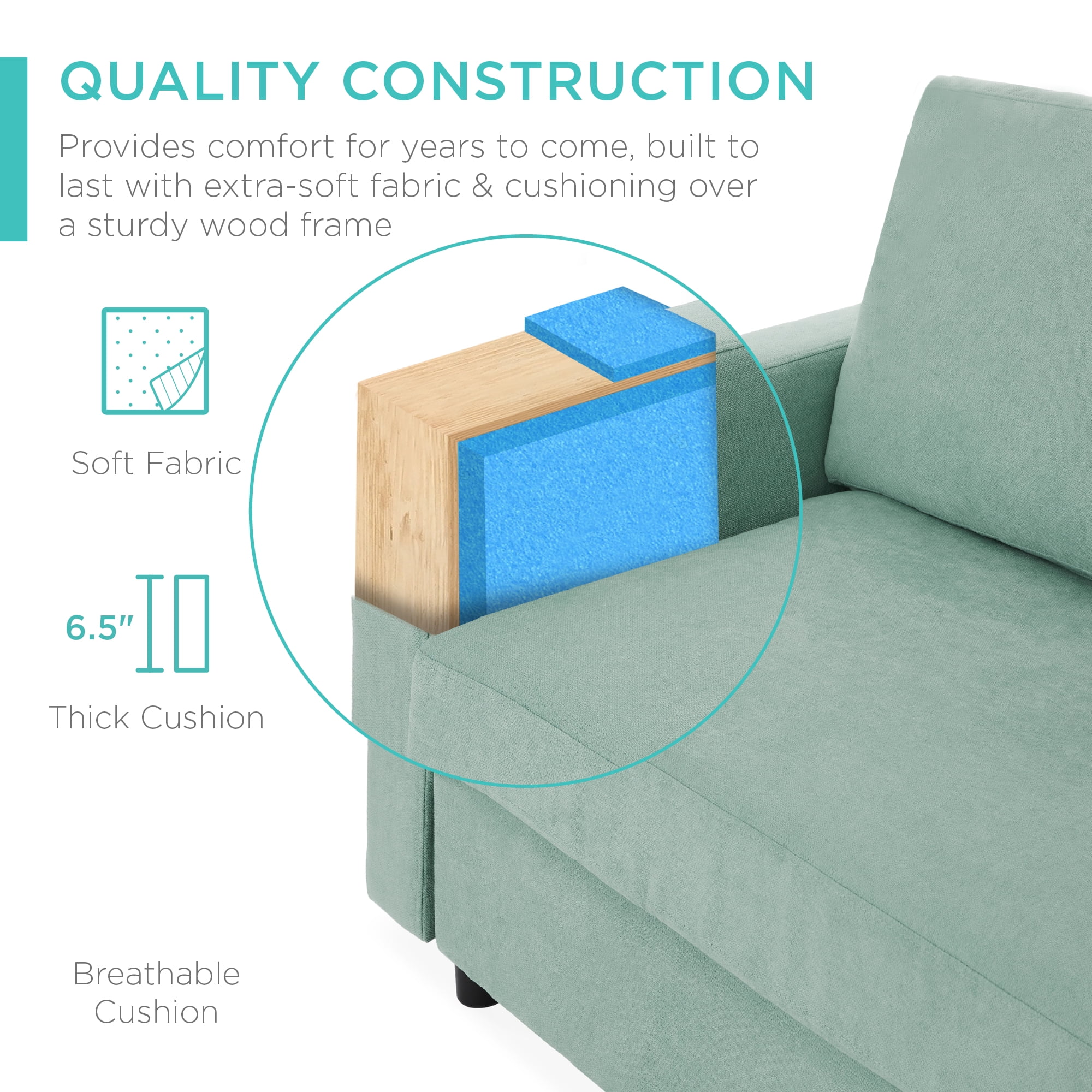 Best Choice Products Linen Sectional Sofa Couch w/ Chaise Lounge, Reversible Ottoman Bench - Aqua