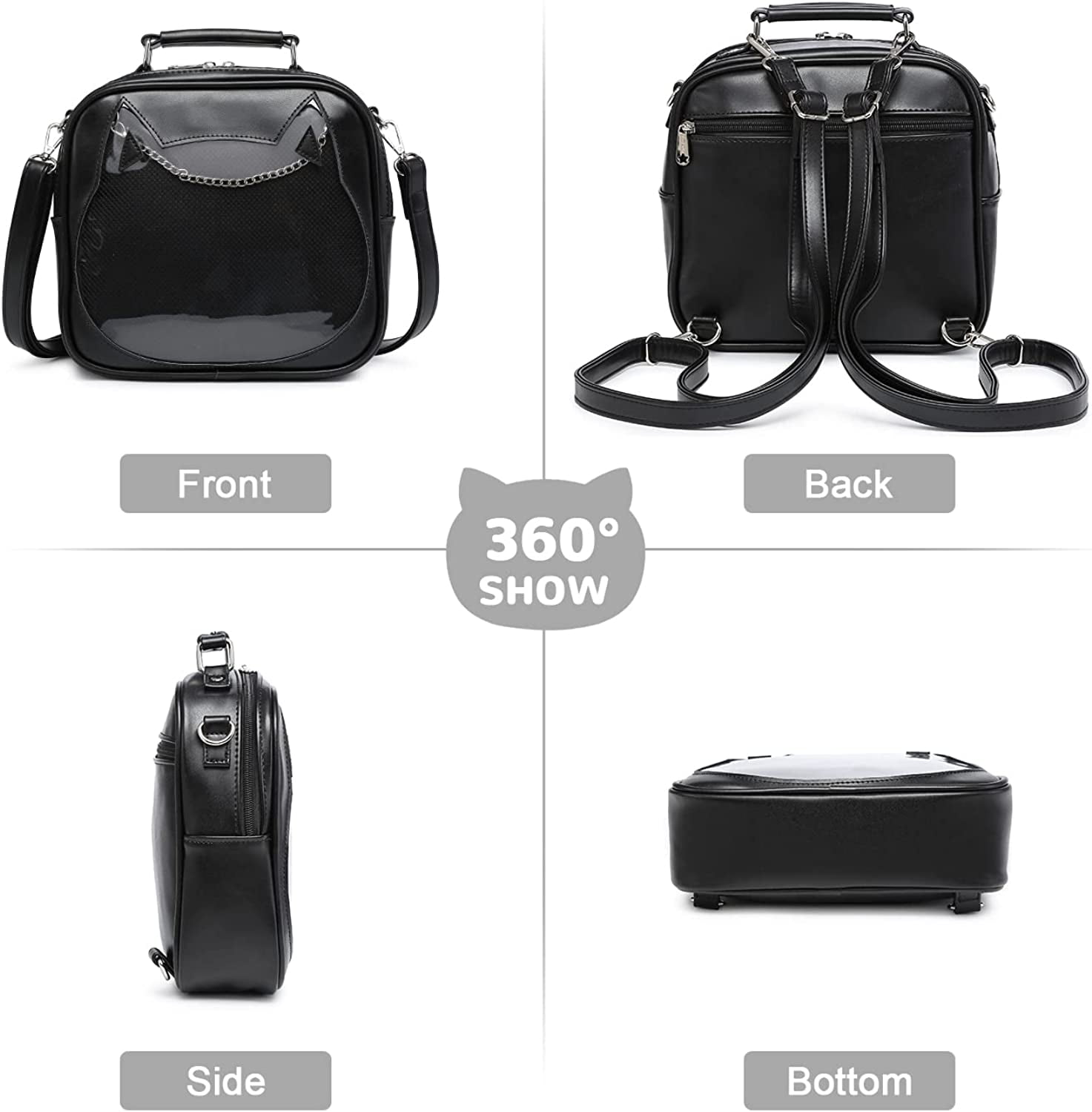 YOUI-GIFTS Women Ita Bag Kawaii Crossbody Purse Cute Cat Messenger Purse Clear Backpack Shoulder Bags Pin Display Bag