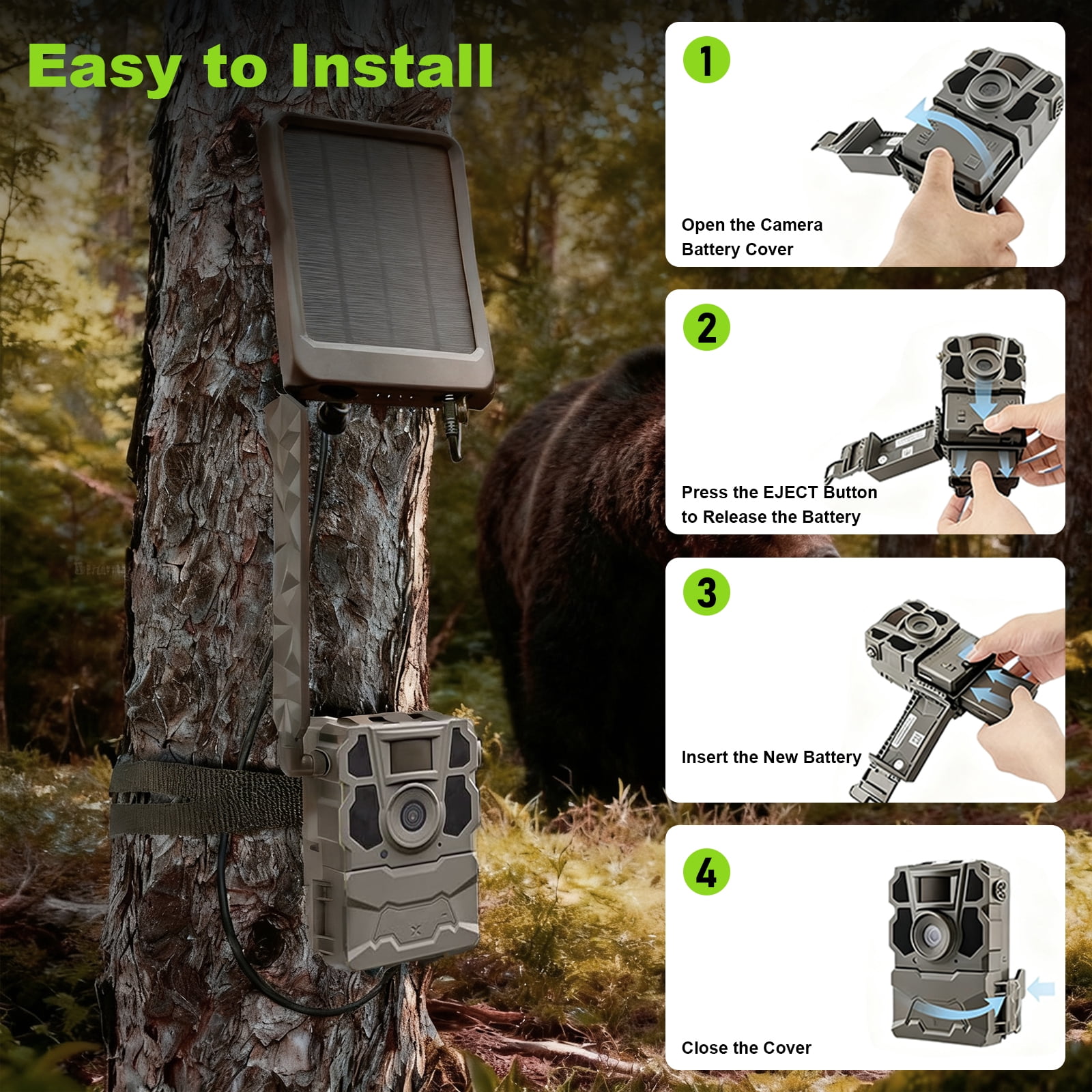 Rechargeable Reveal Lithium Battery Pack Compatible with Tactacam Trail Camera Reveal X Gen 3.0, 2.0, X Pro 3.0, Pro, X Ultra 3.0, SK, XB, X - Upgraded LED Meter & Solar Charging