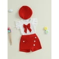 thumbnail image 5 of BemeyourBBs Toddler Baby Girl 2 Peice Skirts Set Cute Summer Fall Clothes Vintage Little Girls Short Sleeve 3D Bowknot T-Shirt Skorts Shorts Beret Hat, 5 of 9