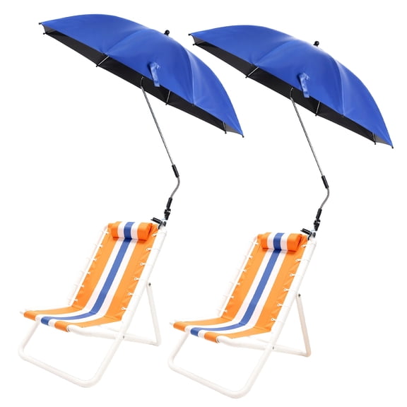 Lanzxjv 2 Pcs 48 Inch Beach Umbrella with Clamp, 360-degree Adjustable, UPF50 Large Umbrella for Beach Chair, Patio Chair, Wheelchair, Camping Chair, Golf Carts