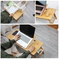 thumbnail image 3 of Anvazise Bed Folding Table Adjustable Bamboo Laptop Desk with Fan Cooling Effect Tilting Top Drawer Foldable Bed Table Portable Breakfast Serving Tray (Wood color), 3 of 13