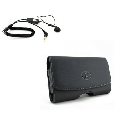 Belkin Hands Free Leather Case - Compatible With Google Pixel 3a XL - Black Horizontal Leather Case w Coiled Headset MONO Hands-free Earphone Earbud
