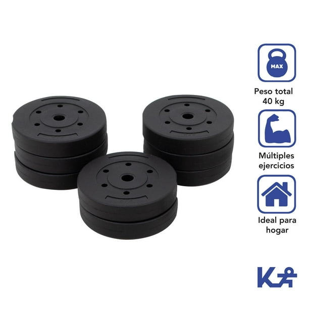 Kit Discos Y Barra Pesas KingSports 88lbs Ejercicio Entrenamiento