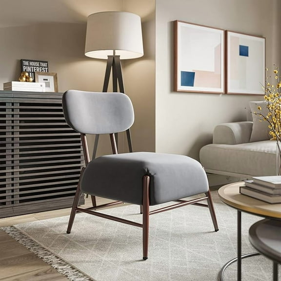 Velvet Accent Chair, Mid-Century Vintage Armless Living Room Chair with Metal Legs, Comfy Modern Upholstered Corner Chair for Bedroom Lounge Reading Room Office - Quinton(Gray)
