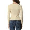 thumbnail image 3 of INSPIRE CHIC Chandail pour Femmes Ajusté à Manches Longues Col Cœur Tricoté TP Beige, 3 of 5