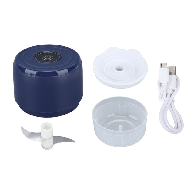 Picadora de ajo eléctrica, mini, inalámbrica, portátil, resistente al agua, para cebollas, jengibre y camping, 100 ml, carga USB, 5 V, color azul