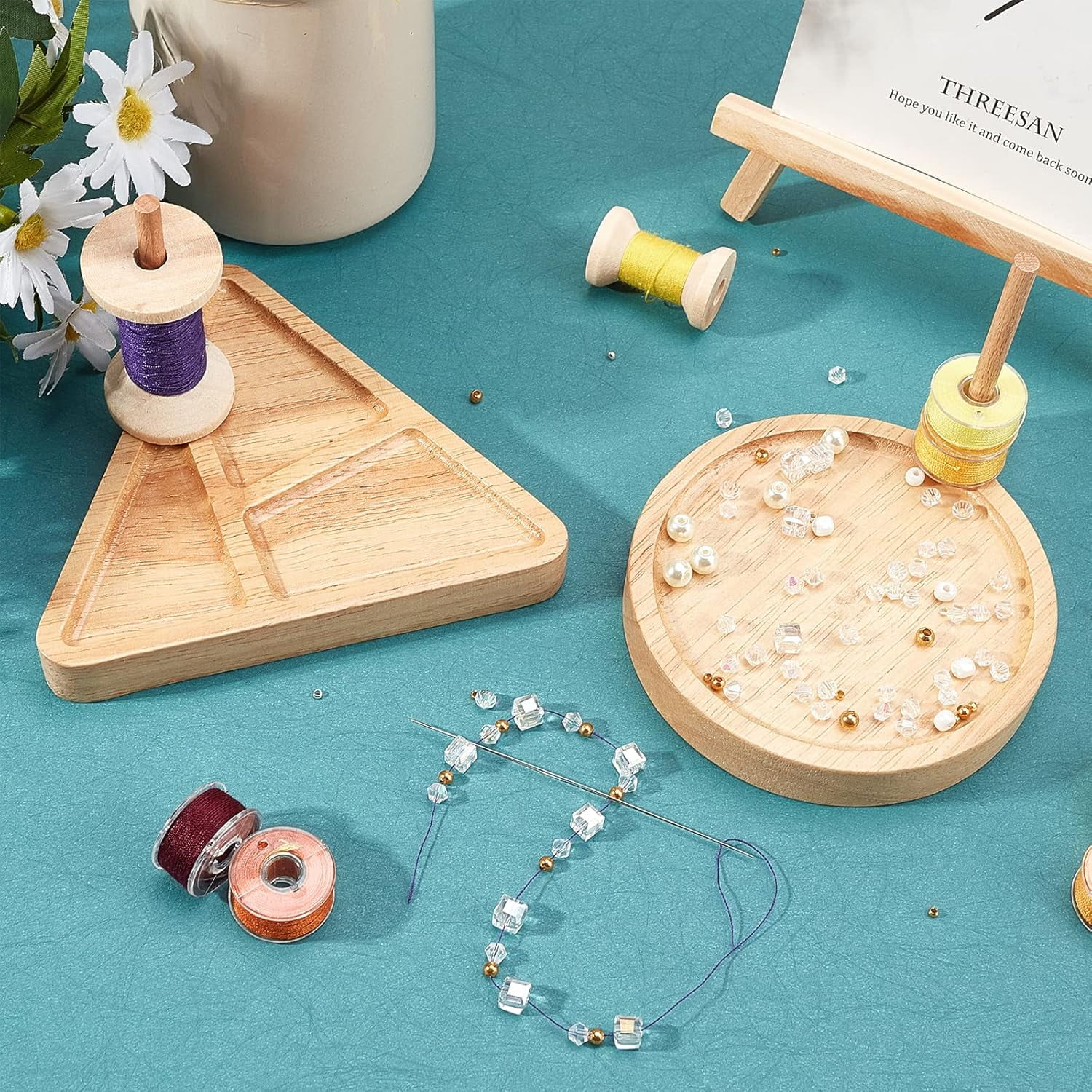 2 Styles Wooden Weaving Beading Loom Kit Beading Tray for DIY Jewelery Making BurlyWood 99x112x15mm 66x5mm 2pcs/set 2sets/bag