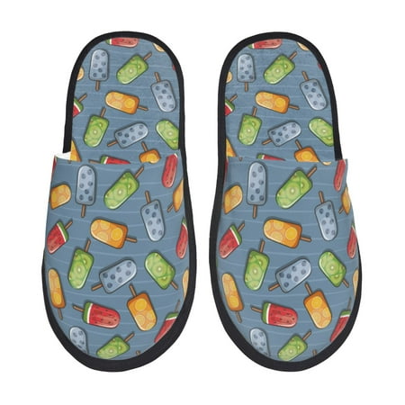 Balery Fruit Ice Cream Slient Indoor Furry Fleece Comfort House Shoes Soft Non-Slip Home Shoes Cotton slippers House Slippers-- Large