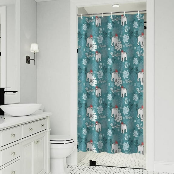 Blue Christmas Polar Bear Pattern Shower Curtain 36"x72" ,Bathroom Decorative Shower Curtains Set with 12 Hooks,Modern Waterproof Washable Shower Curtain