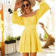 thumbnail image 2 of Lindreshi Fall Dresses for Women Homecoming Dresses Fashion Women Casual Squard Neck Solid Color Long Sleeve Backless Lacing Dress, 2 of 9