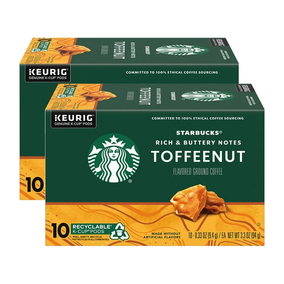 Pack of 2 - Starbucks Coffee Company Starbucks Flavored Ground Coffee K-Cup Pods, Toffeenut, Signature Collection, 100% Arabica Coffee, Recyclable K-Cups, 10 K-Cup Pods/Box (Pack Of 2 Boxes)