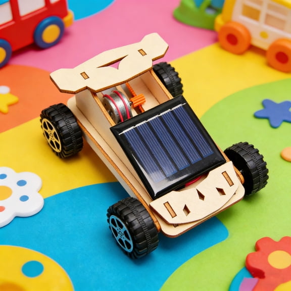 Solar Car DIY Kit, Wooden Science Experiment Toy for , Educational Project for Elementary School Learning Reable Energy(Brown)