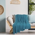 thumbnail image 3 of Unique Bargains Cable Knitted Bed Sofa Throw Blanket Teal Blue 71" x 79", 3 of 7
